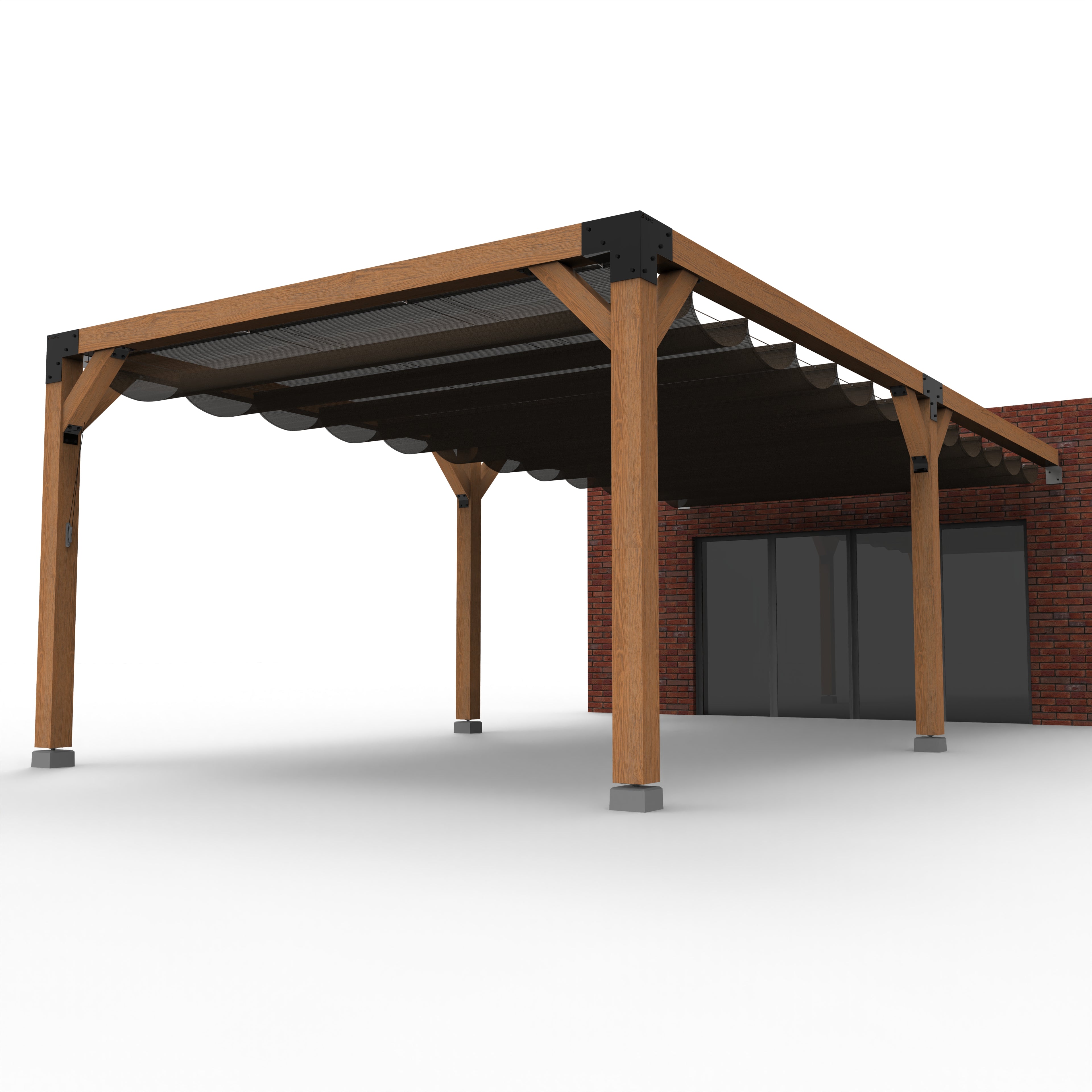 Dubbele Houten Pergola Overkapping met Schuifbare Schaduwdoeken - Rijpex