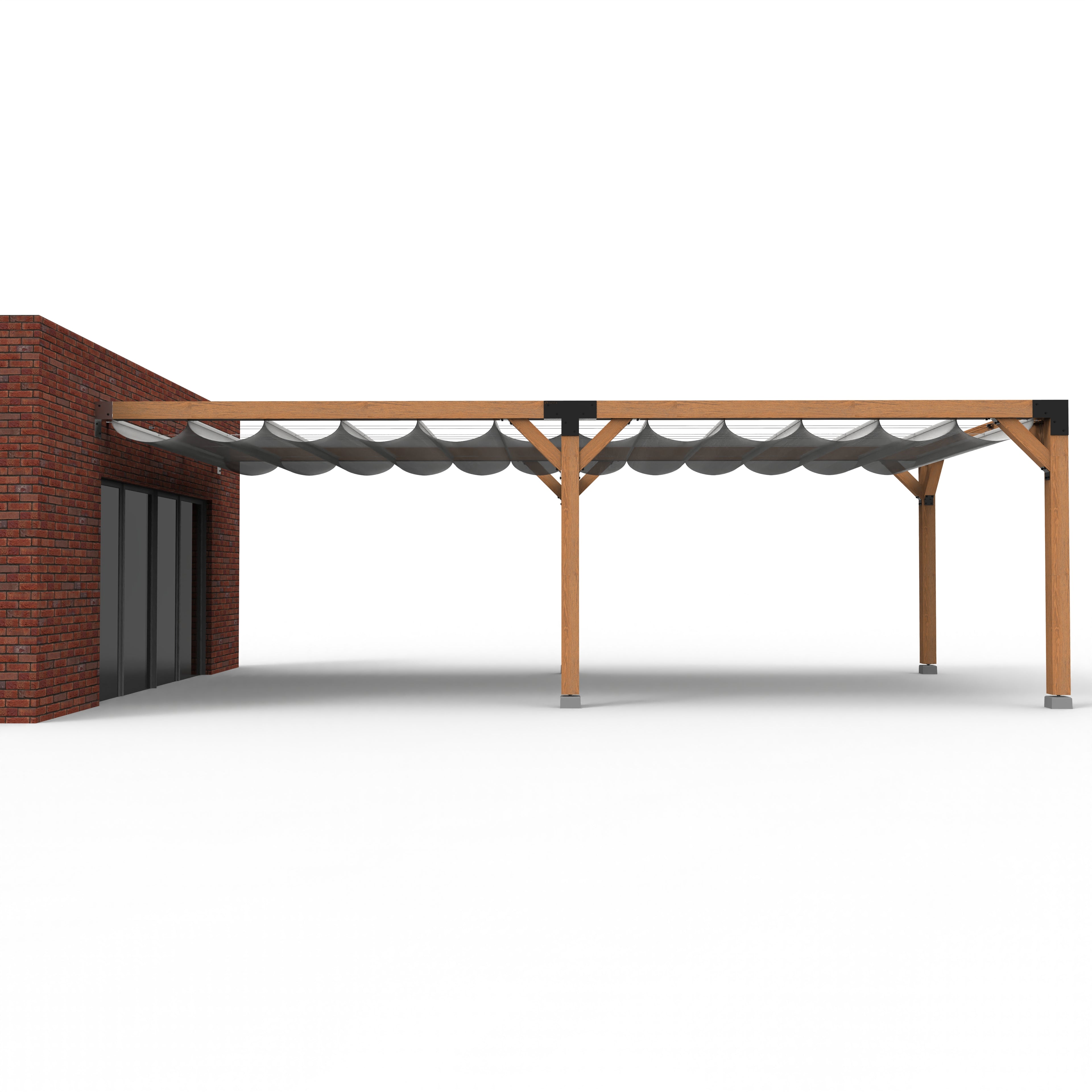 Dubbele Houten Pergola Overkapping met Schuifbare Schaduwdoeken - Rijpex