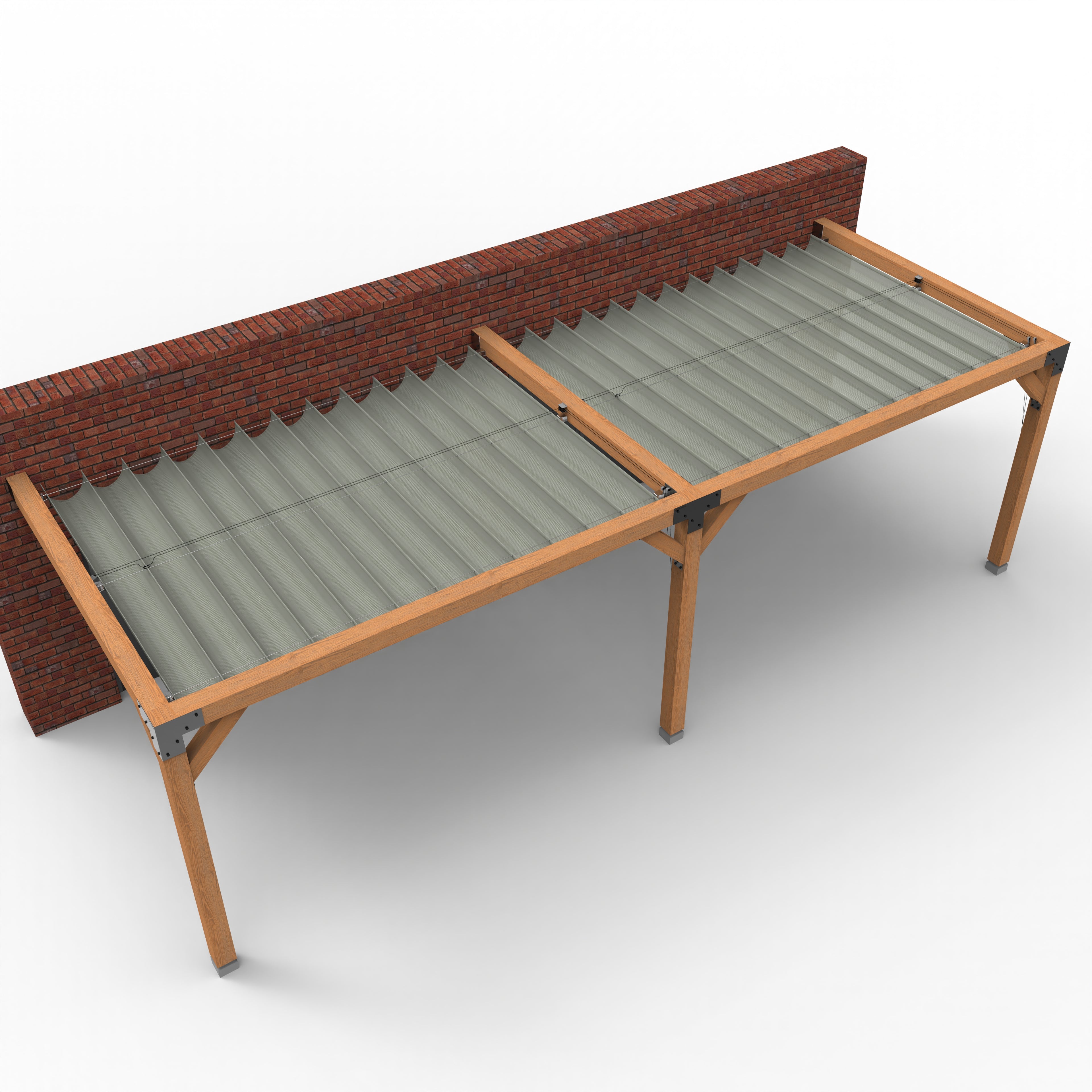 Overkapping pergola tegen gevel twee schaduwdoek - Rijpex