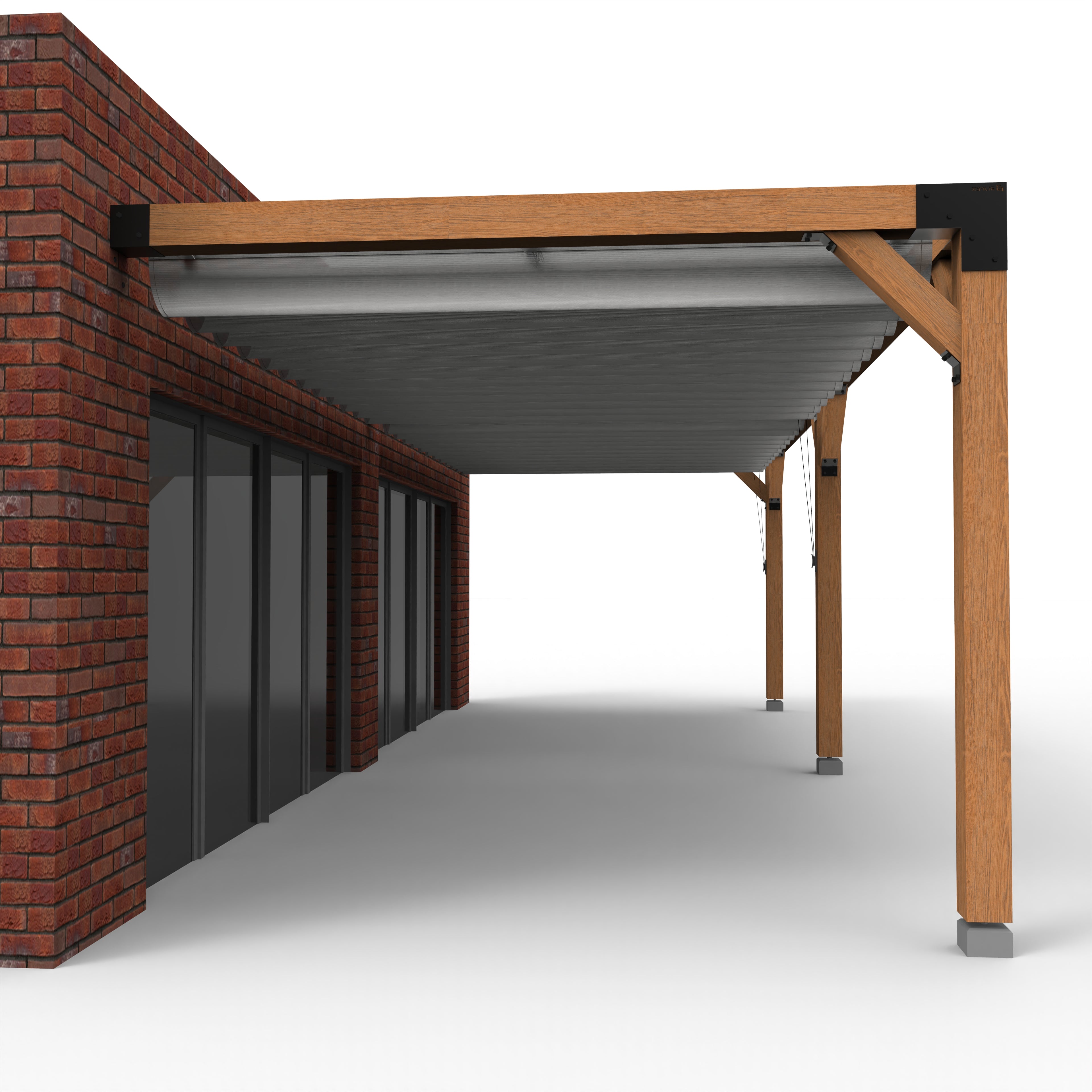 Overkapping pergola tegen gevel twee schaduwdoek - Rijpex