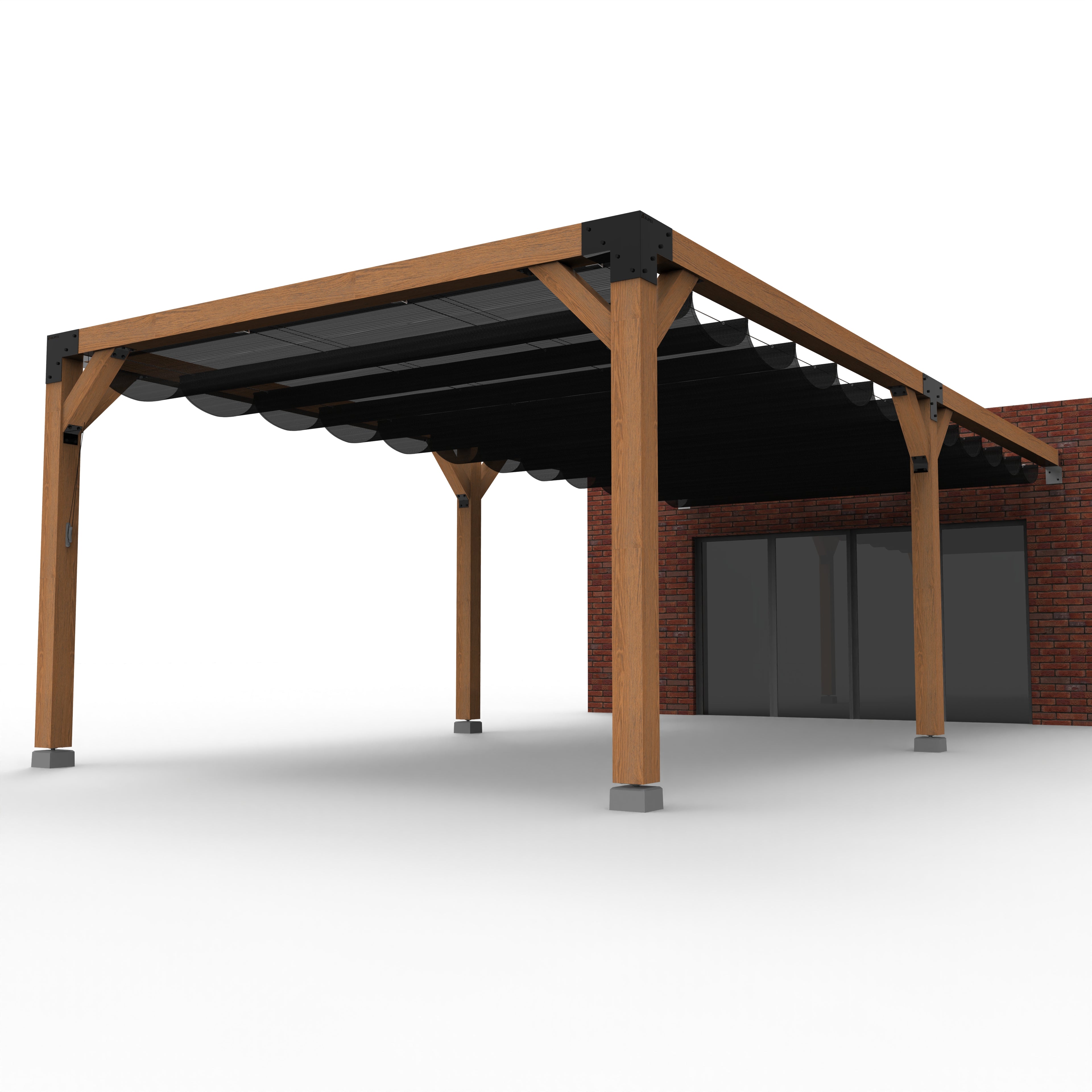 Dubbele Houten Pergola Overkapping met Schuifbare Schaduwdoeken - Rijpex