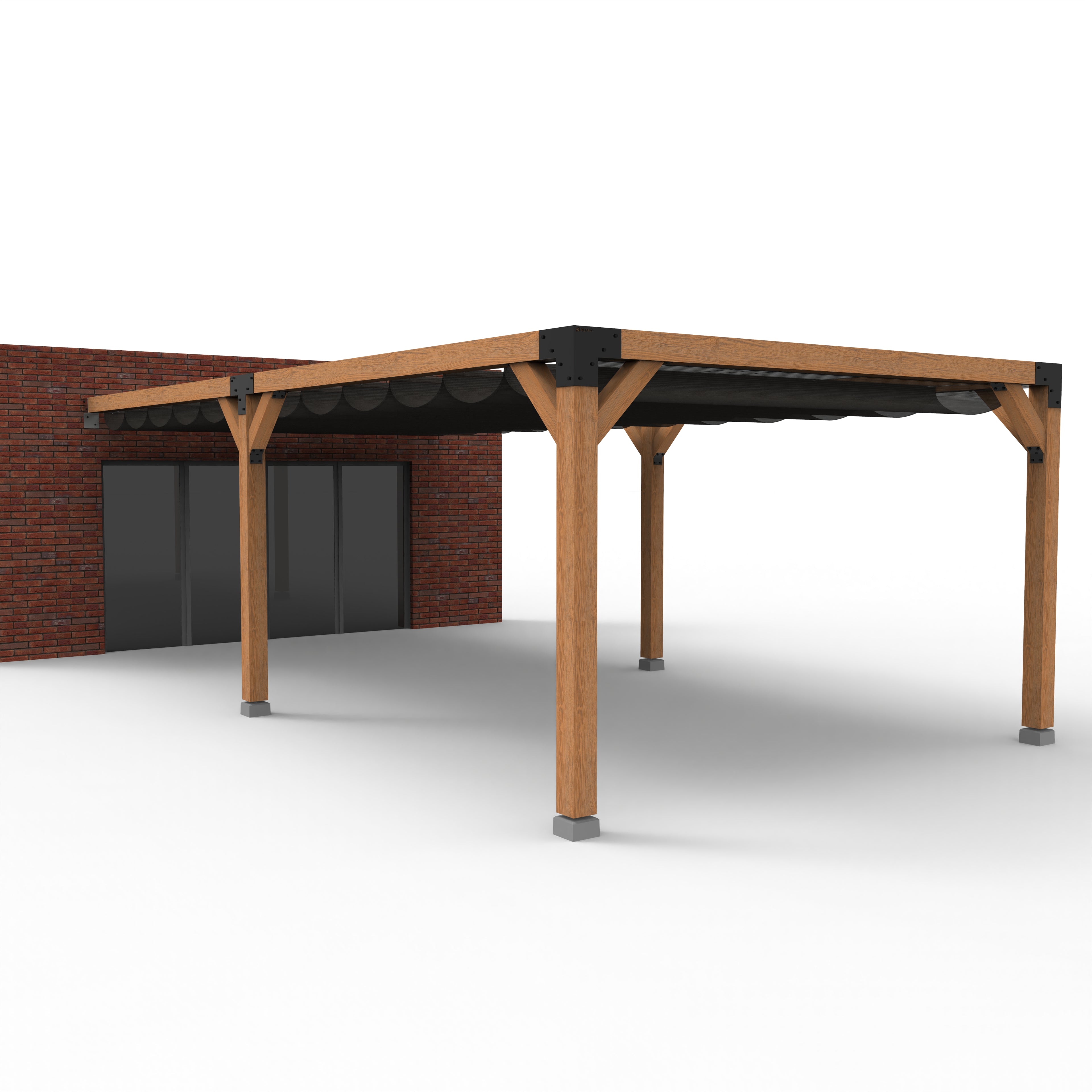 Dubbele Houten Pergola Overkapping met Schuifbare Schaduwdoeken - Rijpex