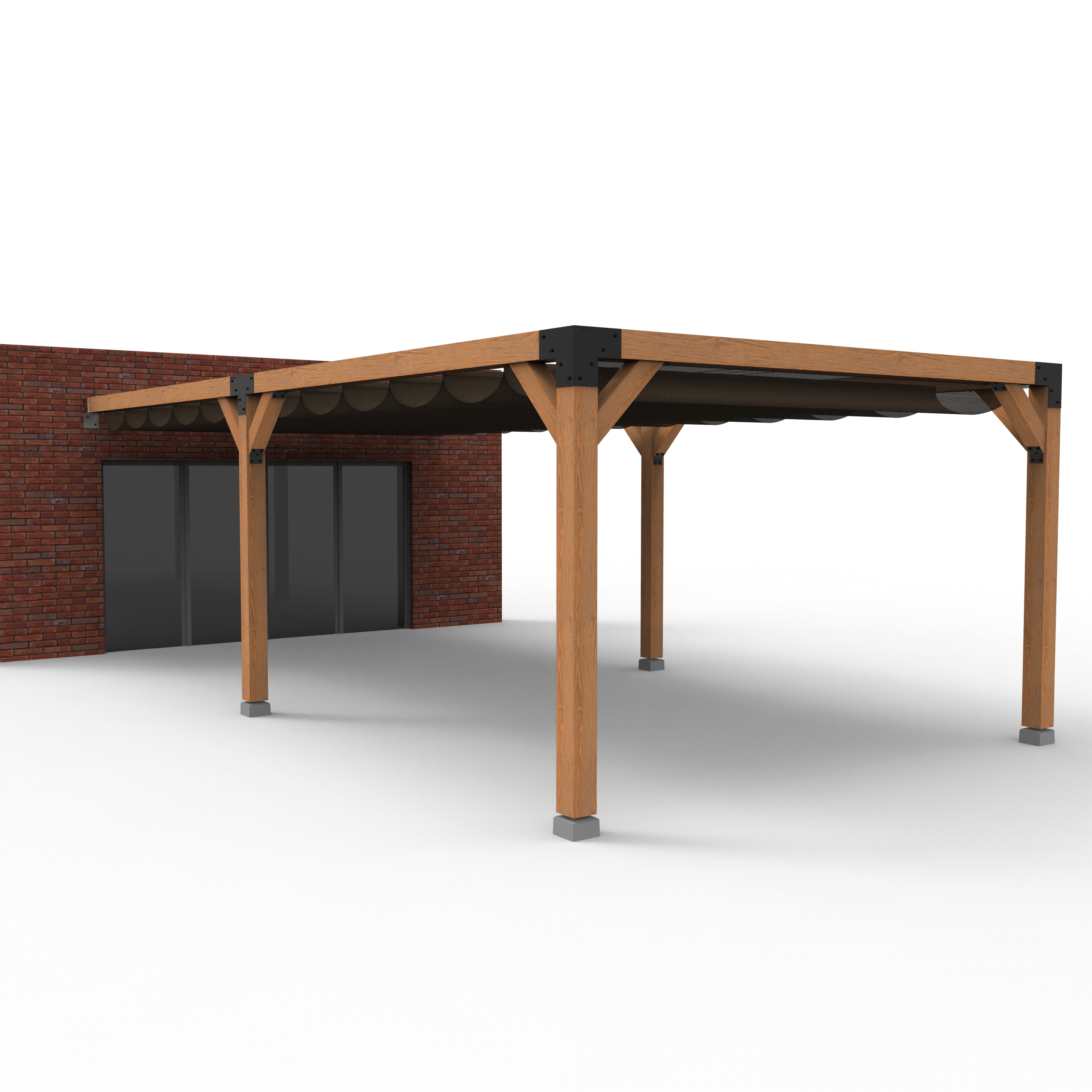 Dubbele Houten Pergola Overkapping met Schuifbare Schaduwdoeken - Rijpex