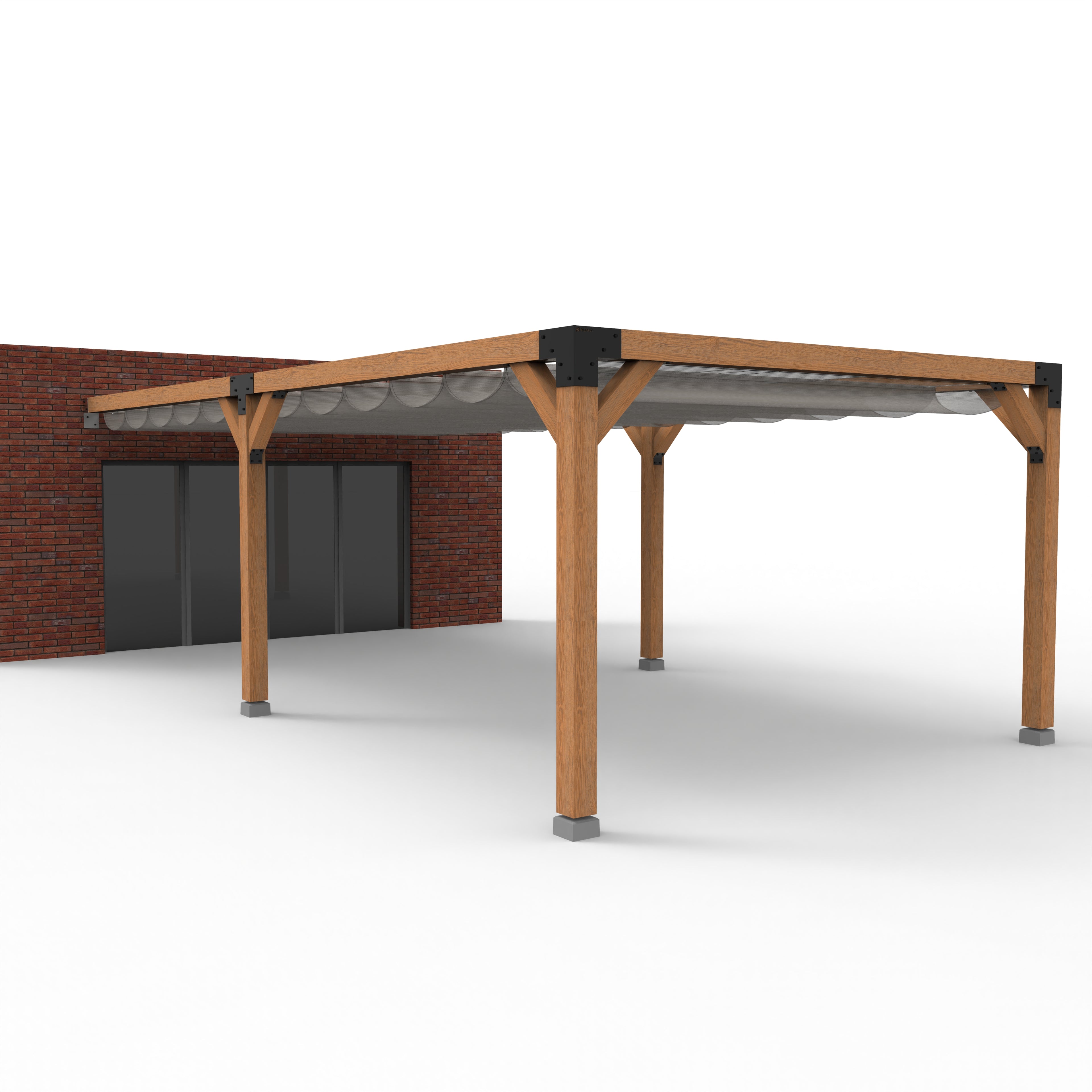 Dubbele Houten Pergola Overkapping met Schuifbare Schaduwdoeken - Rijpex