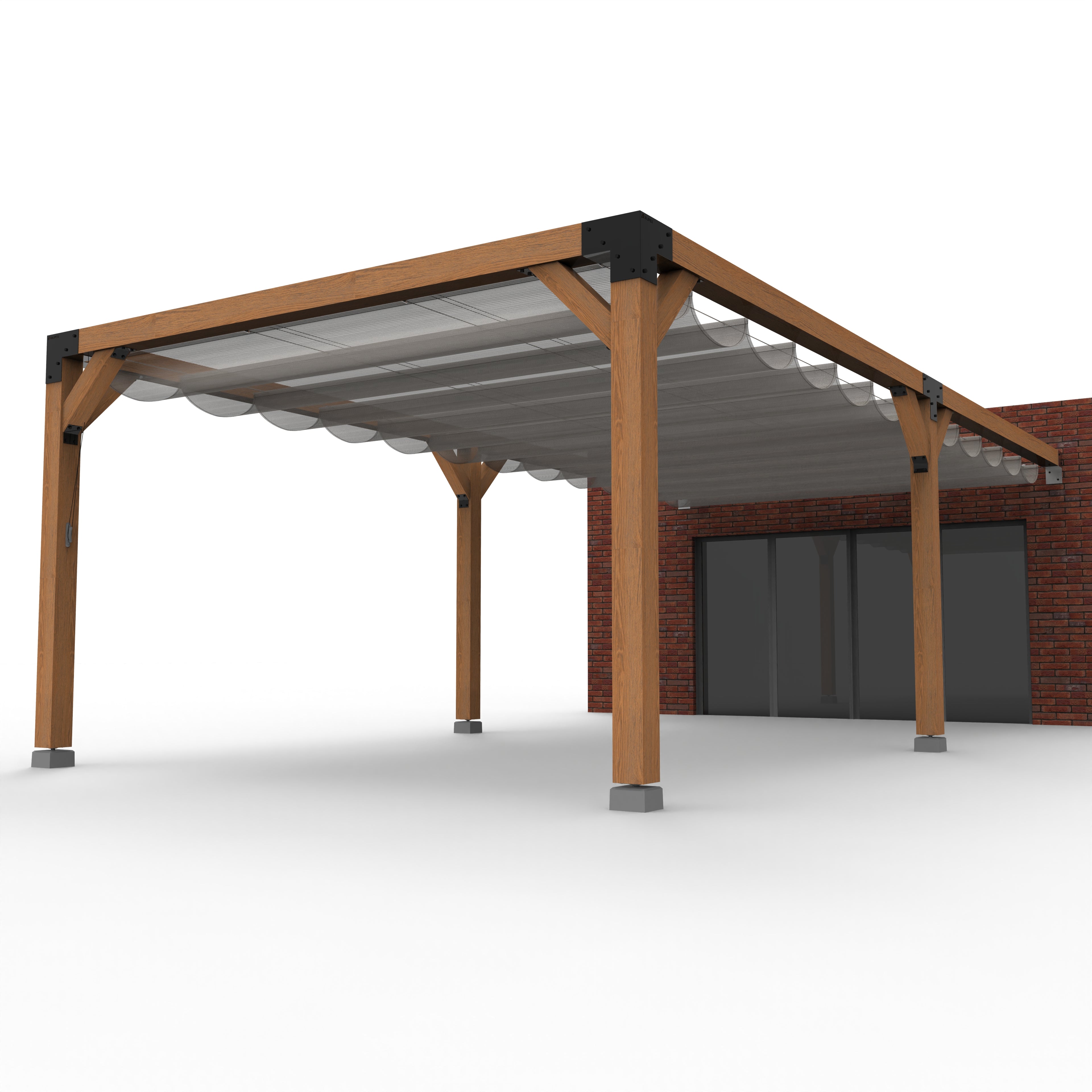 Dubbele Houten Pergola Overkapping met Schuifbare Schaduwdoeken - Rijpex