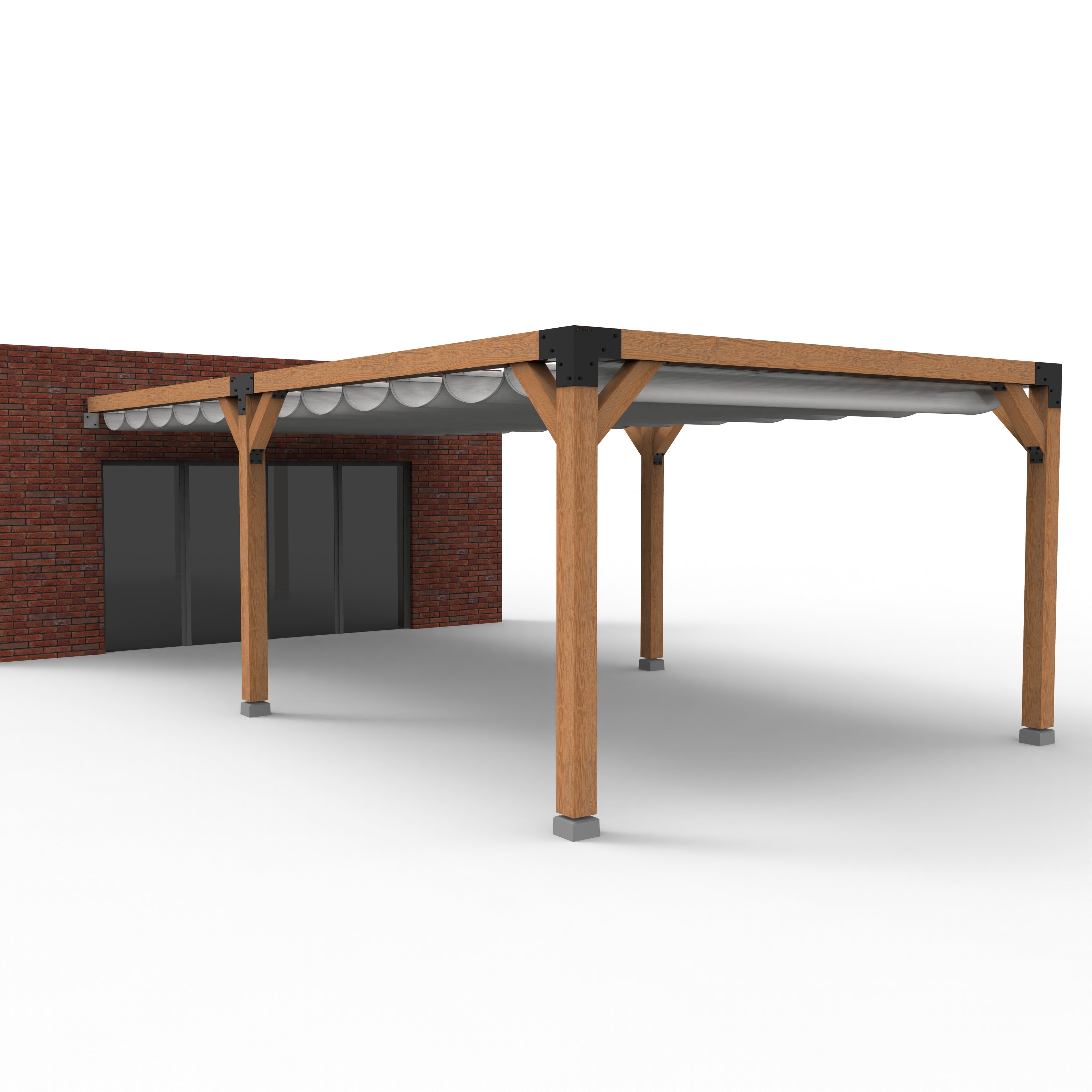 Dubbele Houten Pergola Overkapping met Schuifbare Schaduwdoeken - Rijpex