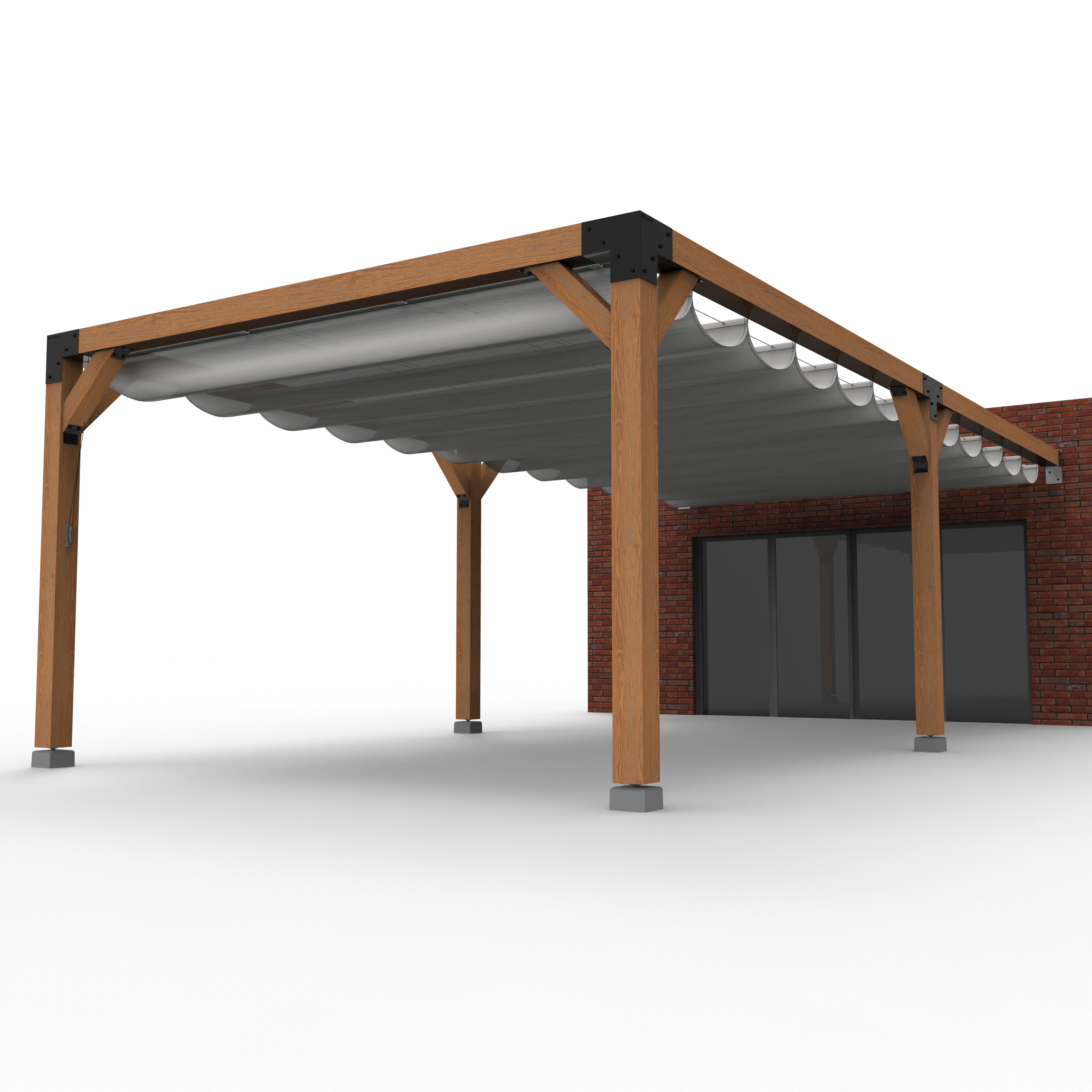 Dubbele Houten Pergola Overkapping met Schuifbare Schaduwdoeken - Rijpex