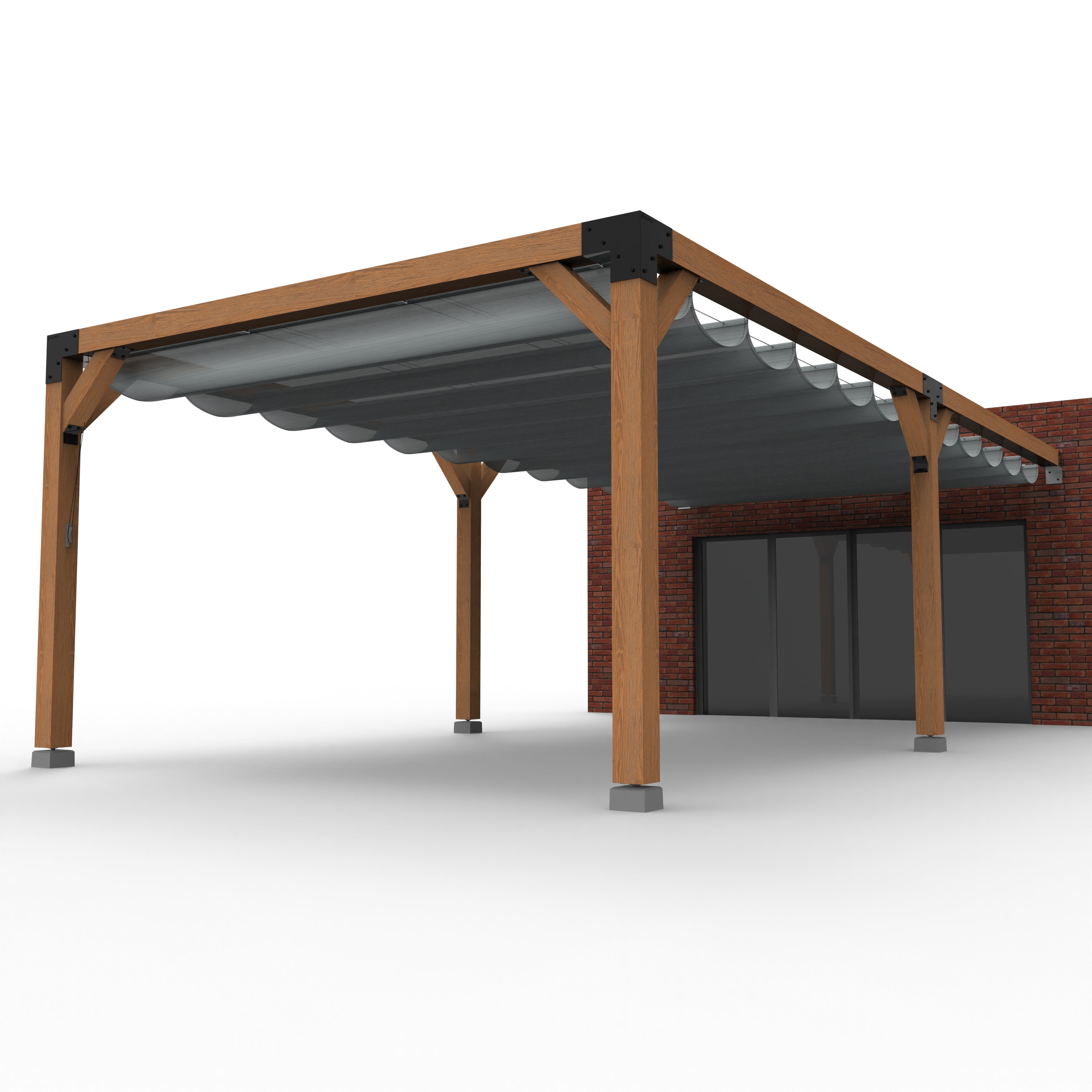 Dubbele Houten Pergola Overkapping met Schuifbare Schaduwdoeken - Rijpex