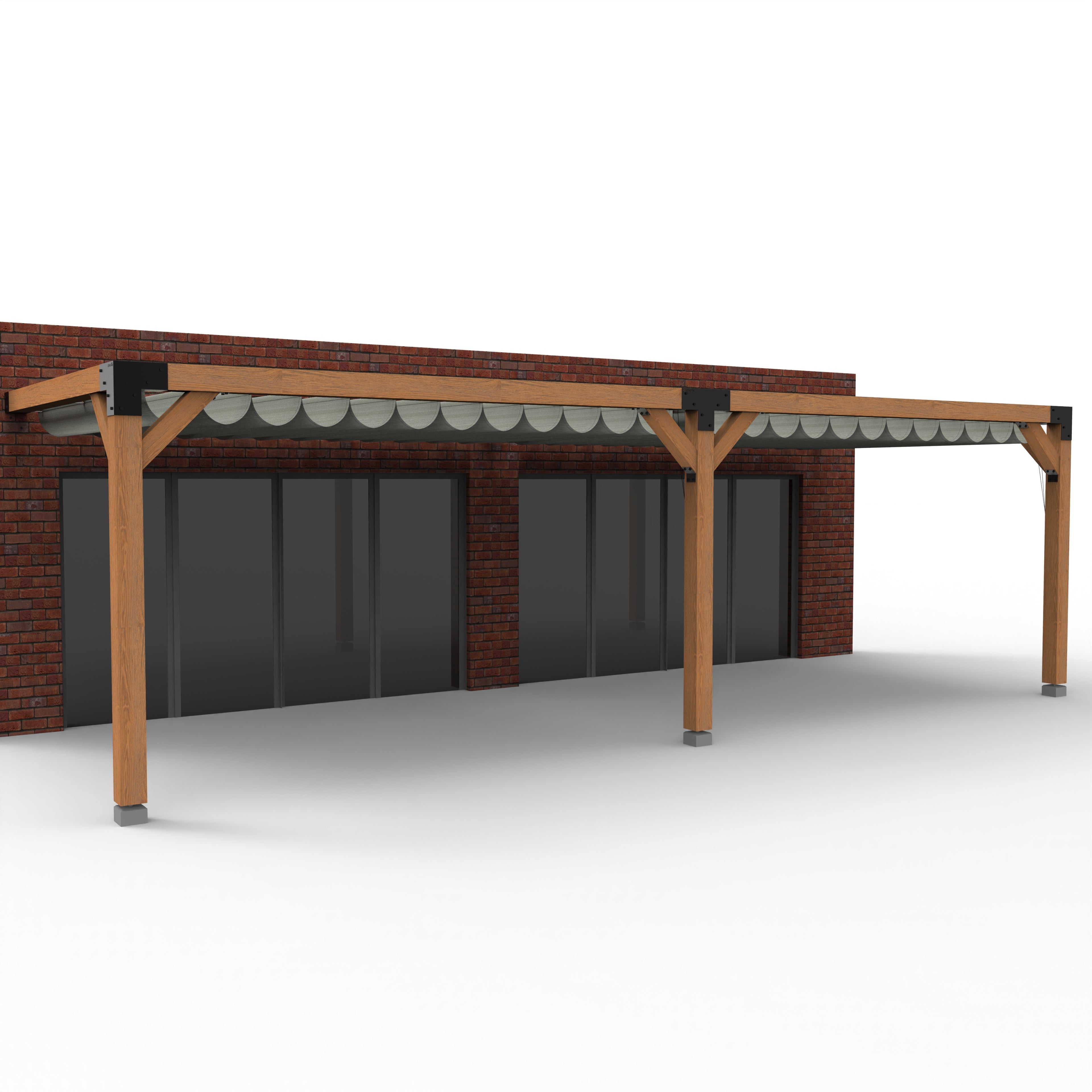 Overkapping pergola tegen gevel twee schaduwdoek - Rijpex