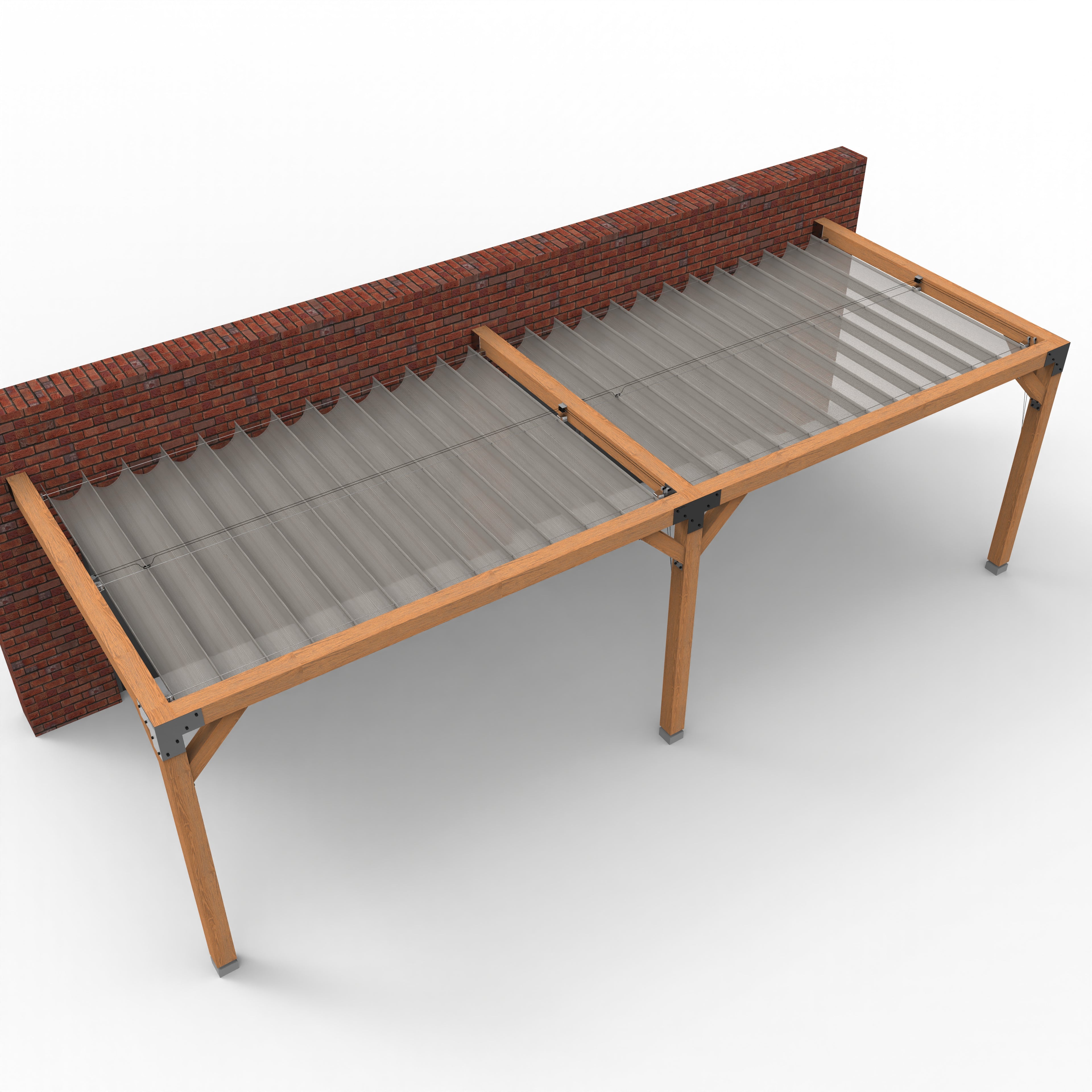 Overkapping pergola tegen gevel twee schaduwdoek - Rijpex