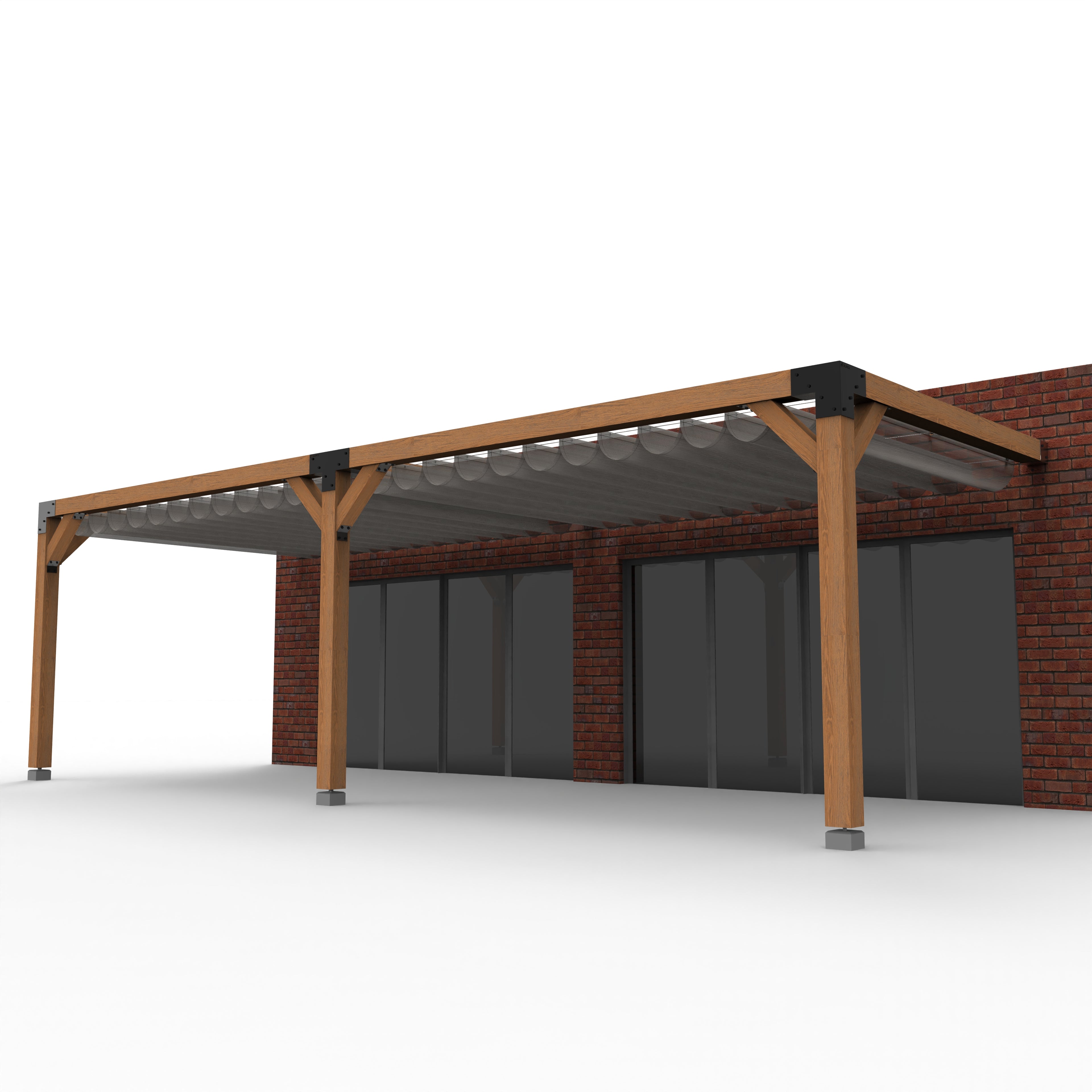 Overkapping pergola tegen gevel twee schaduwdoek - Rijpex