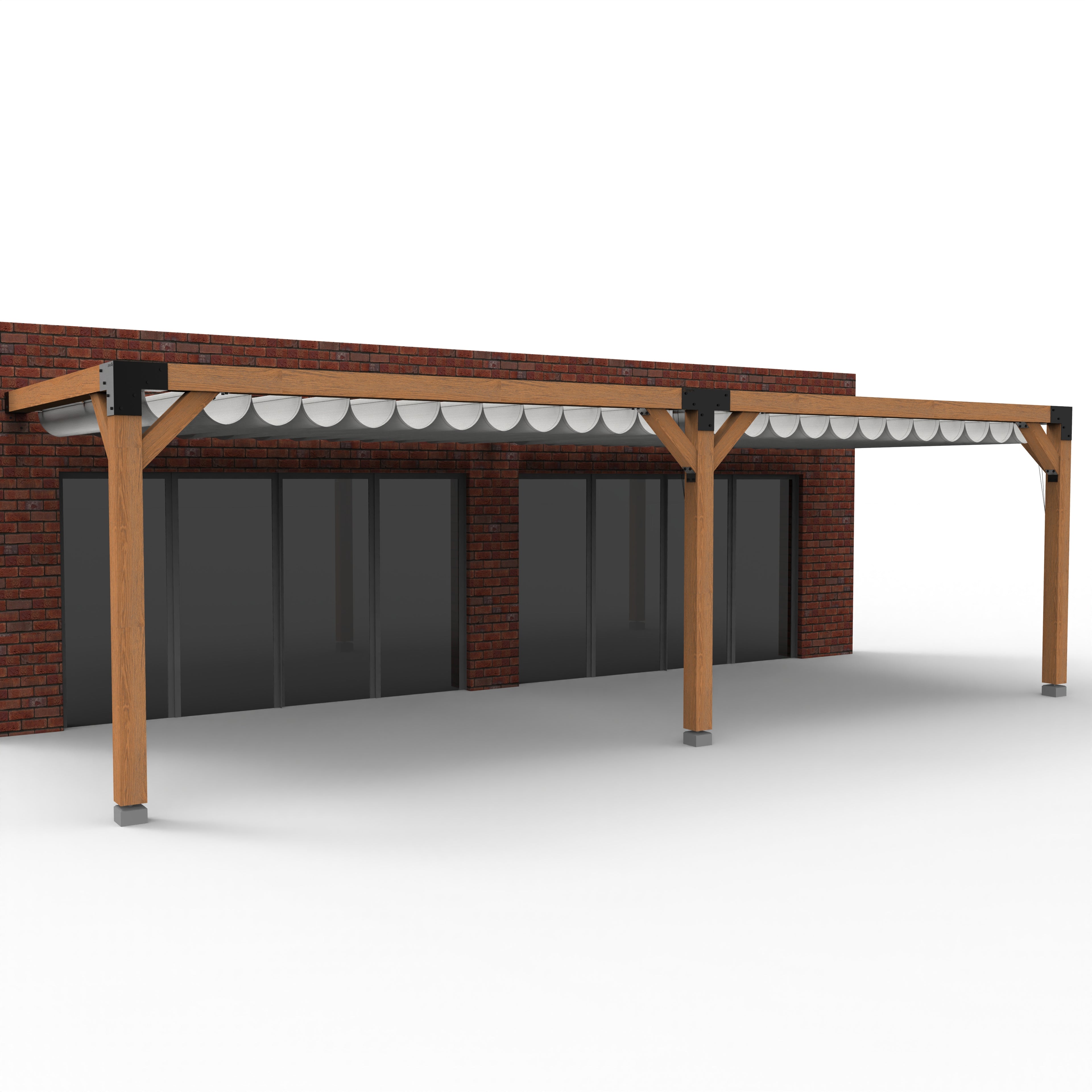 Overkapping pergola tegen gevel twee schaduwdoek - Rijpex