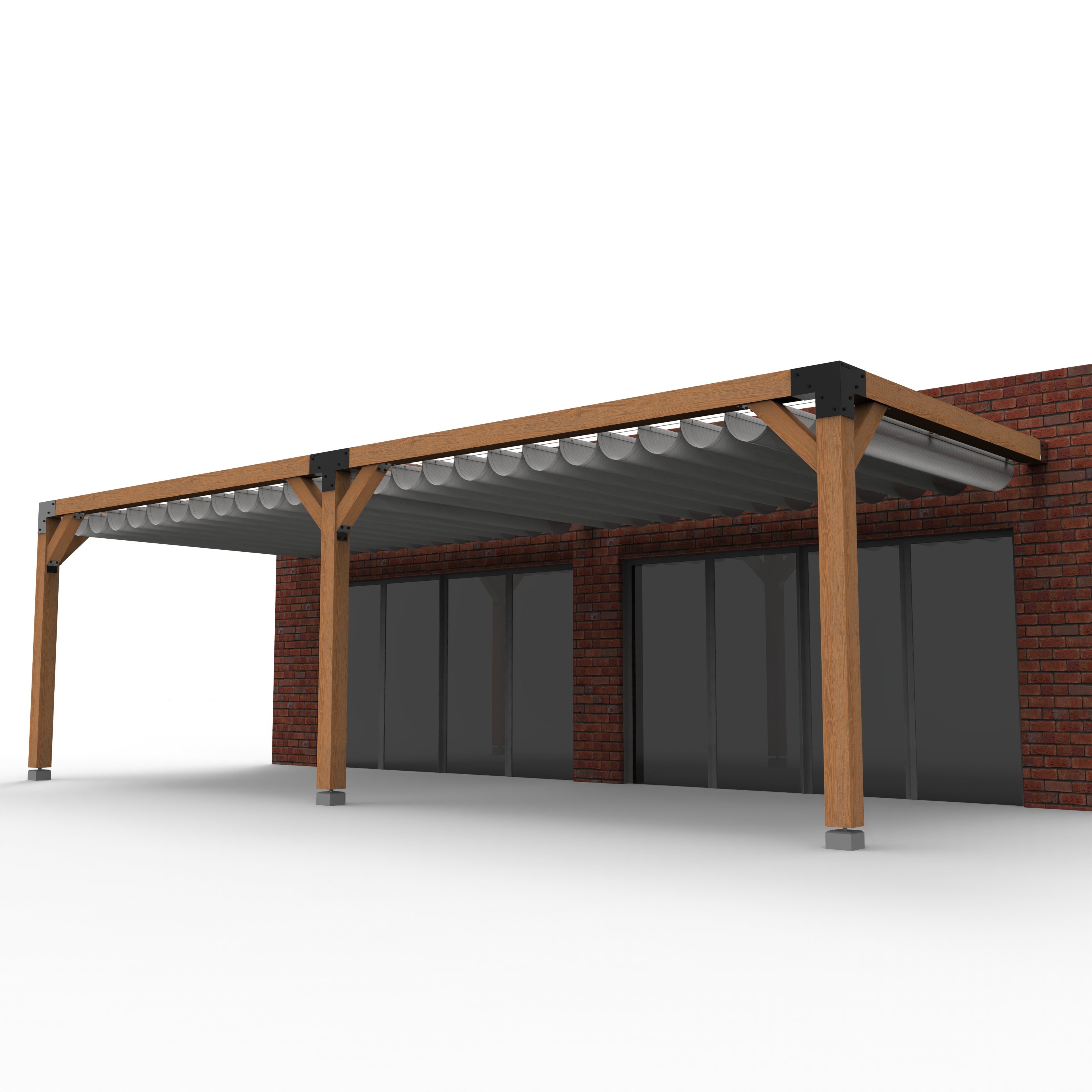 Overkapping pergola tegen gevel twee schaduwdoek - Rijpex