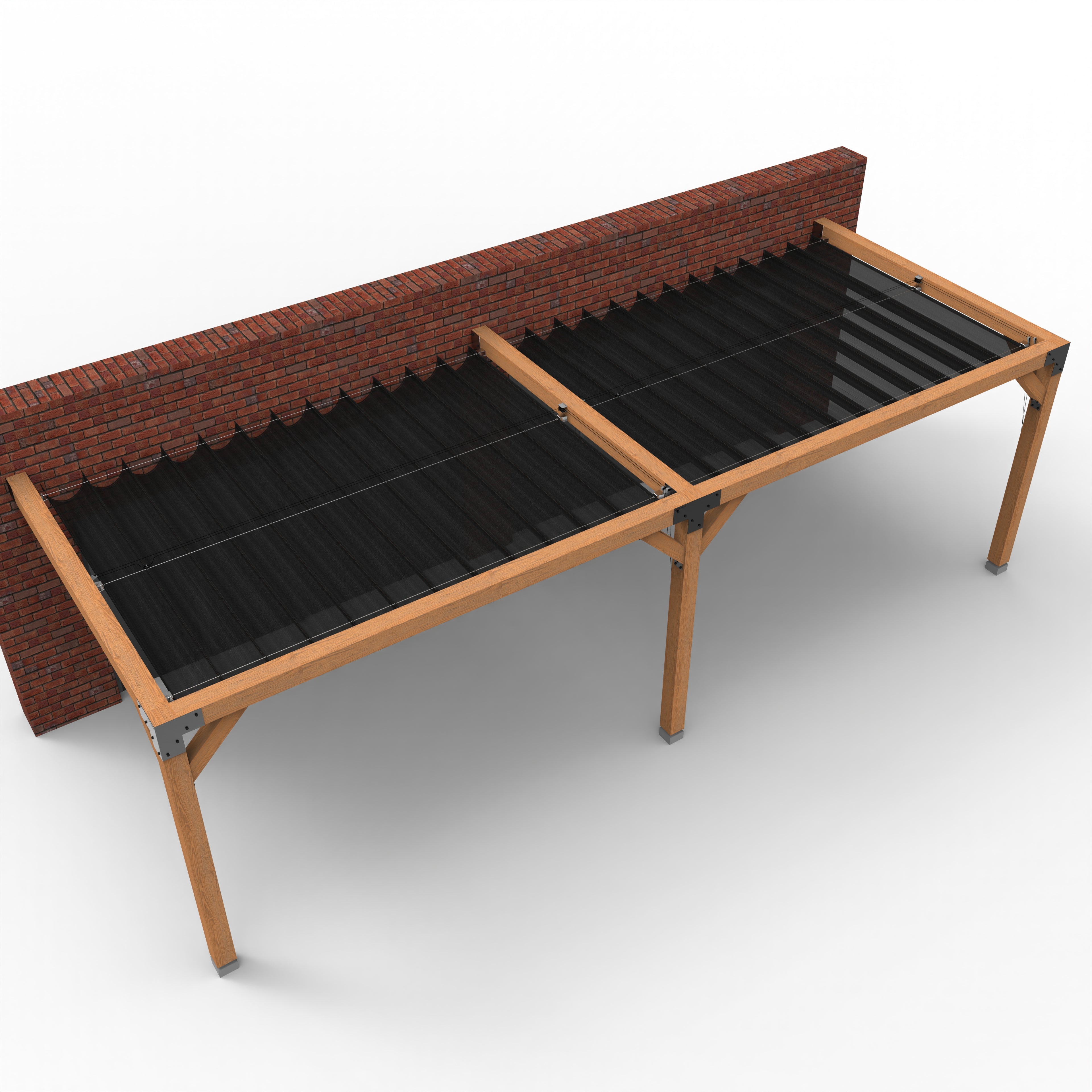 Overkapping pergola tegen gevel twee schaduwdoek - Rijpex