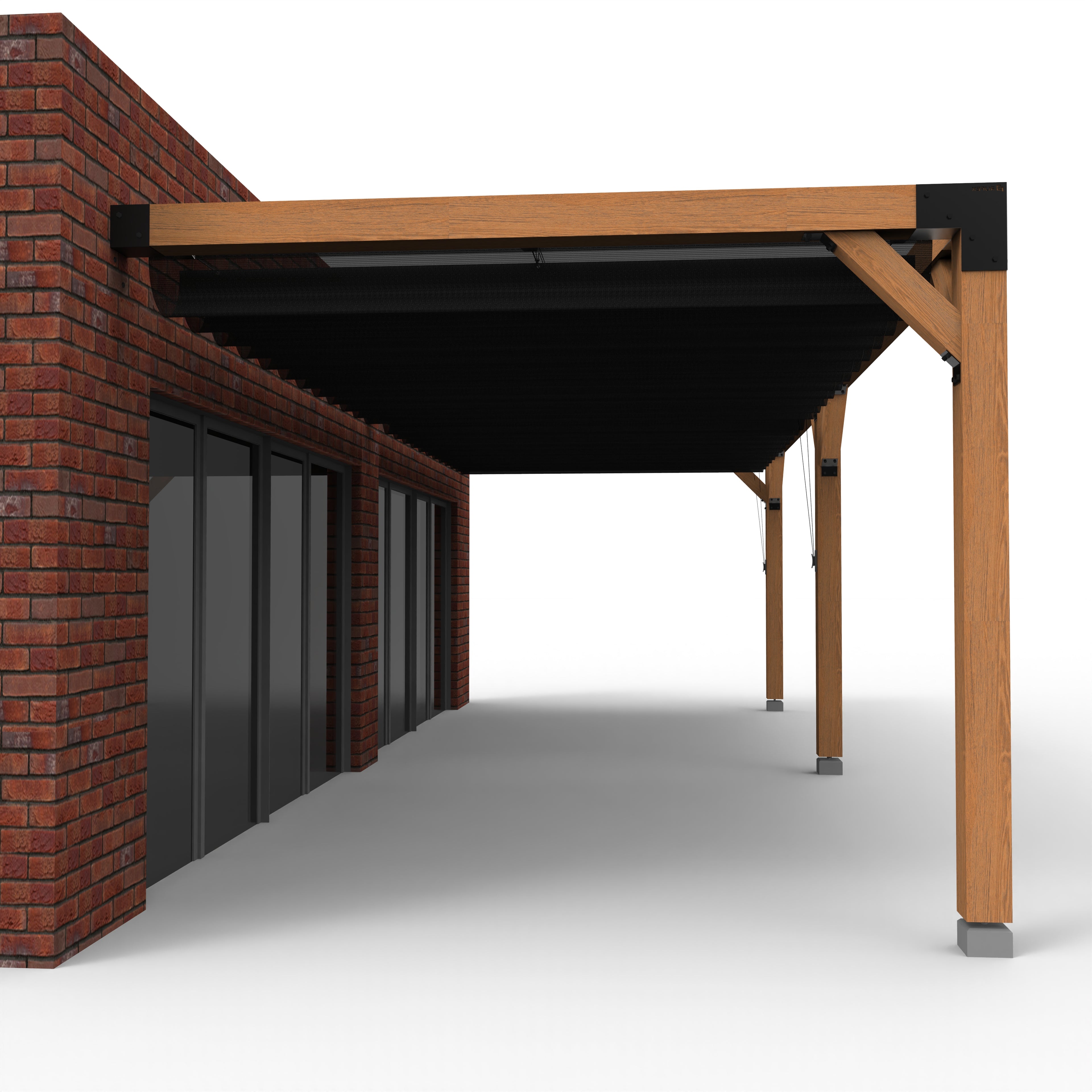 Overkapping pergola tegen gevel twee schaduwdoek - Rijpex