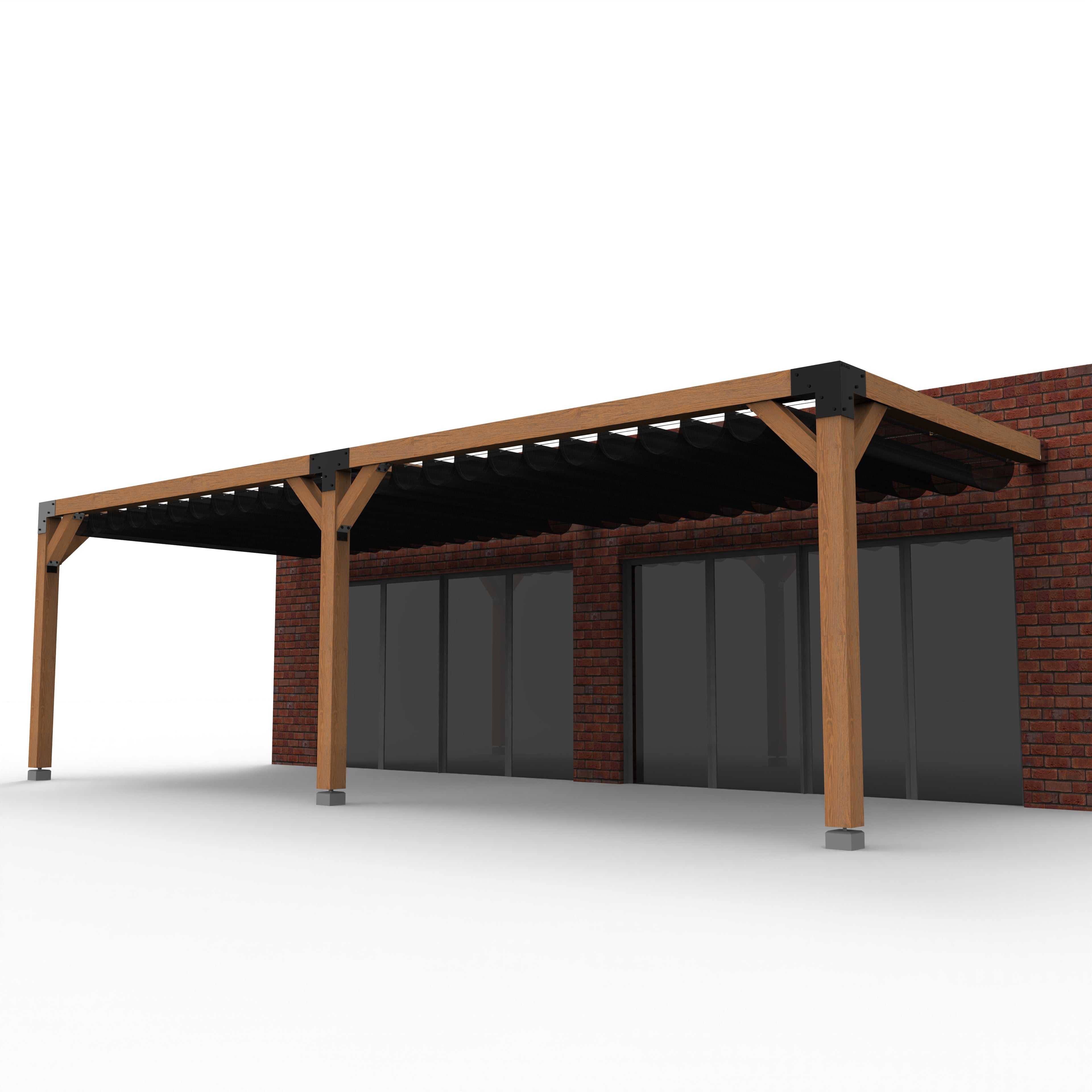 Overkapping pergola tegen gevel twee schaduwdoek - Rijpex