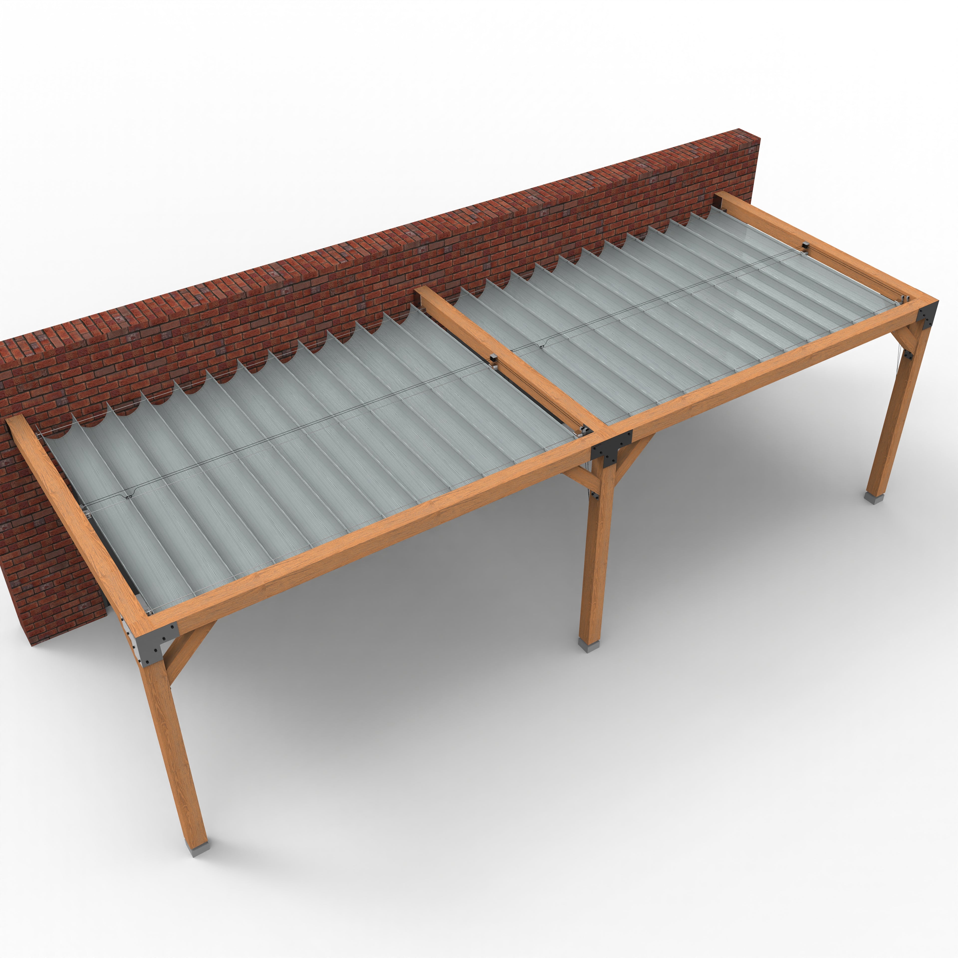 Overkapping pergola tegen gevel twee schaduwdoek - Rijpex