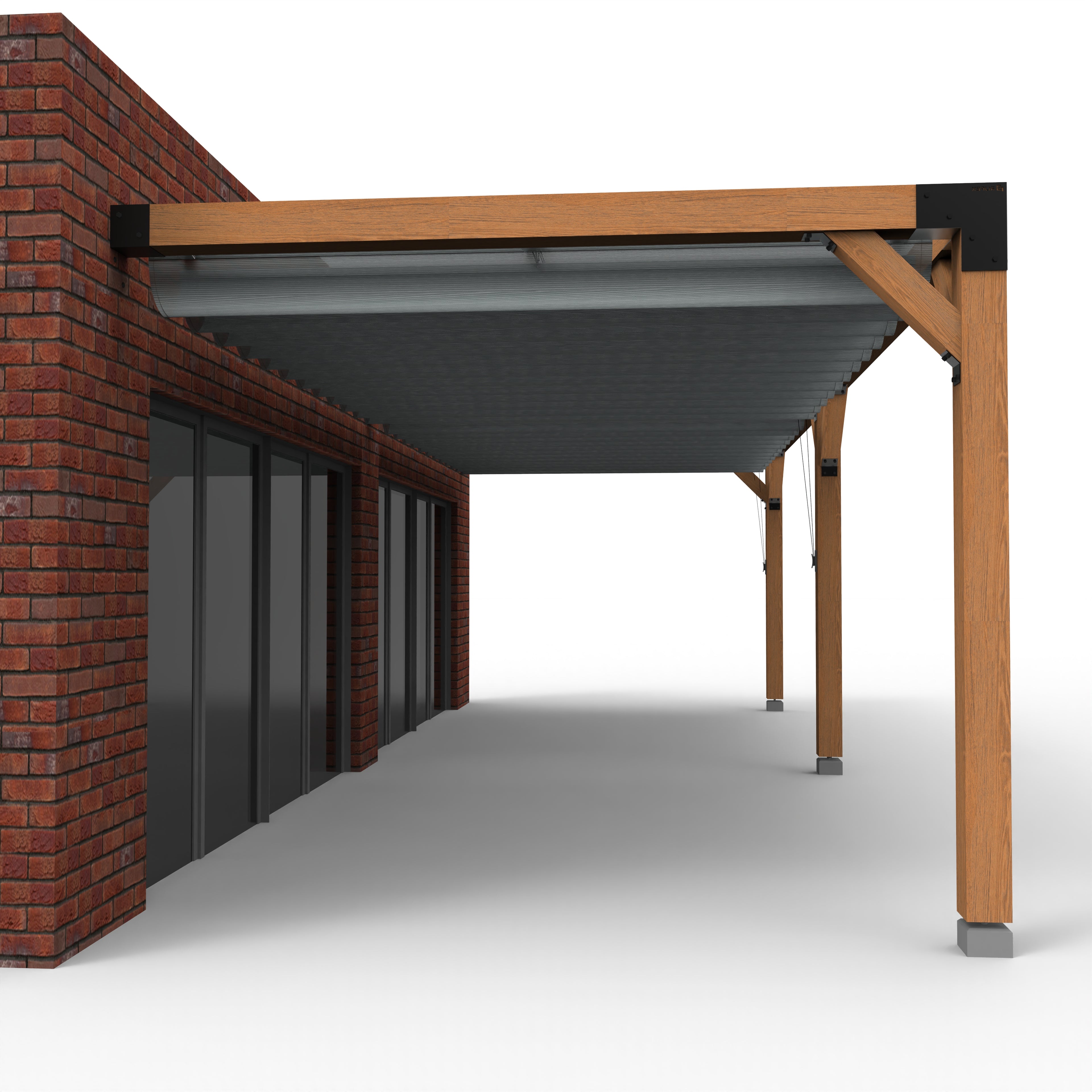 Overkapping pergola tegen gevel twee schaduwdoek - Rijpex