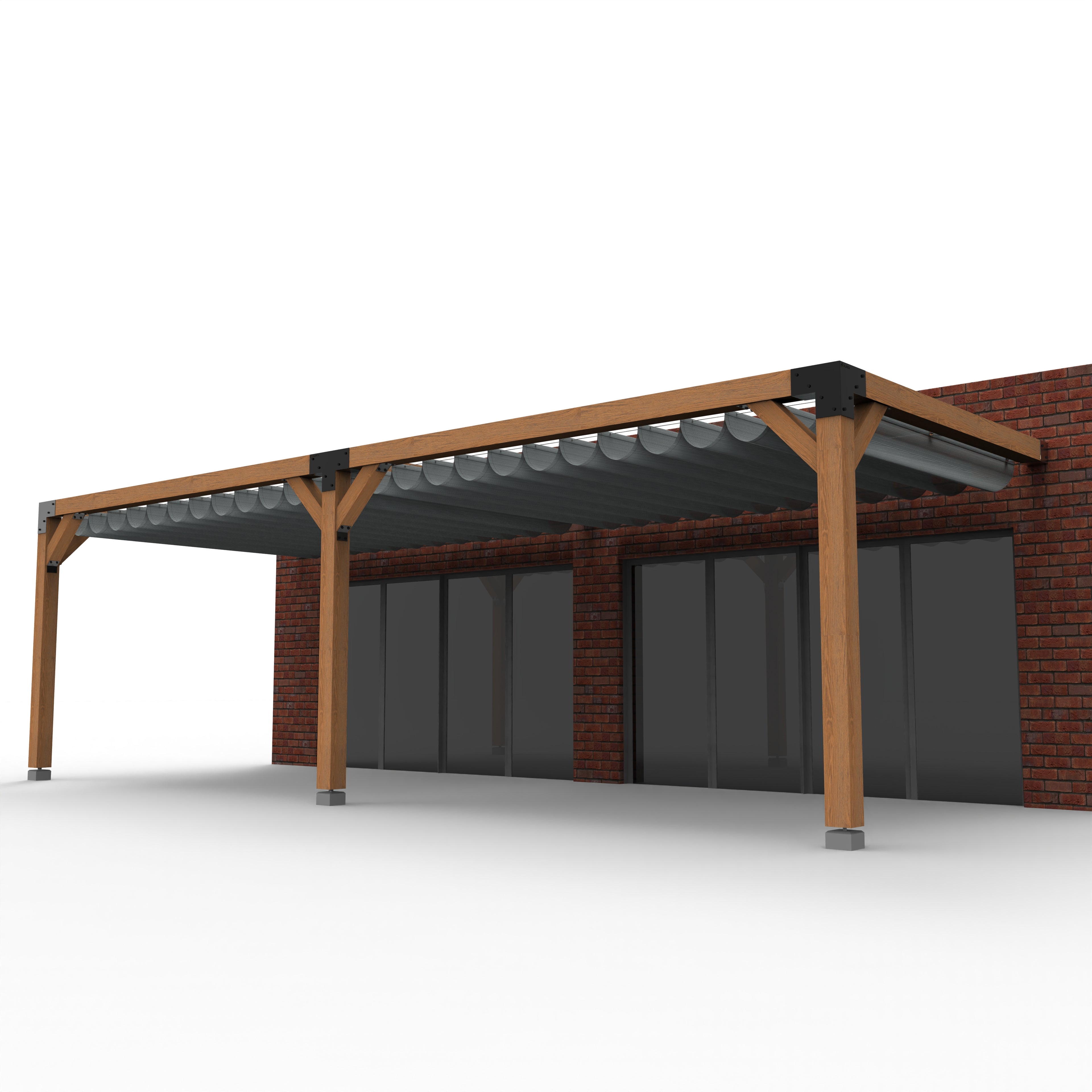 Overkapping pergola tegen gevel twee schaduwdoek - Rijpex