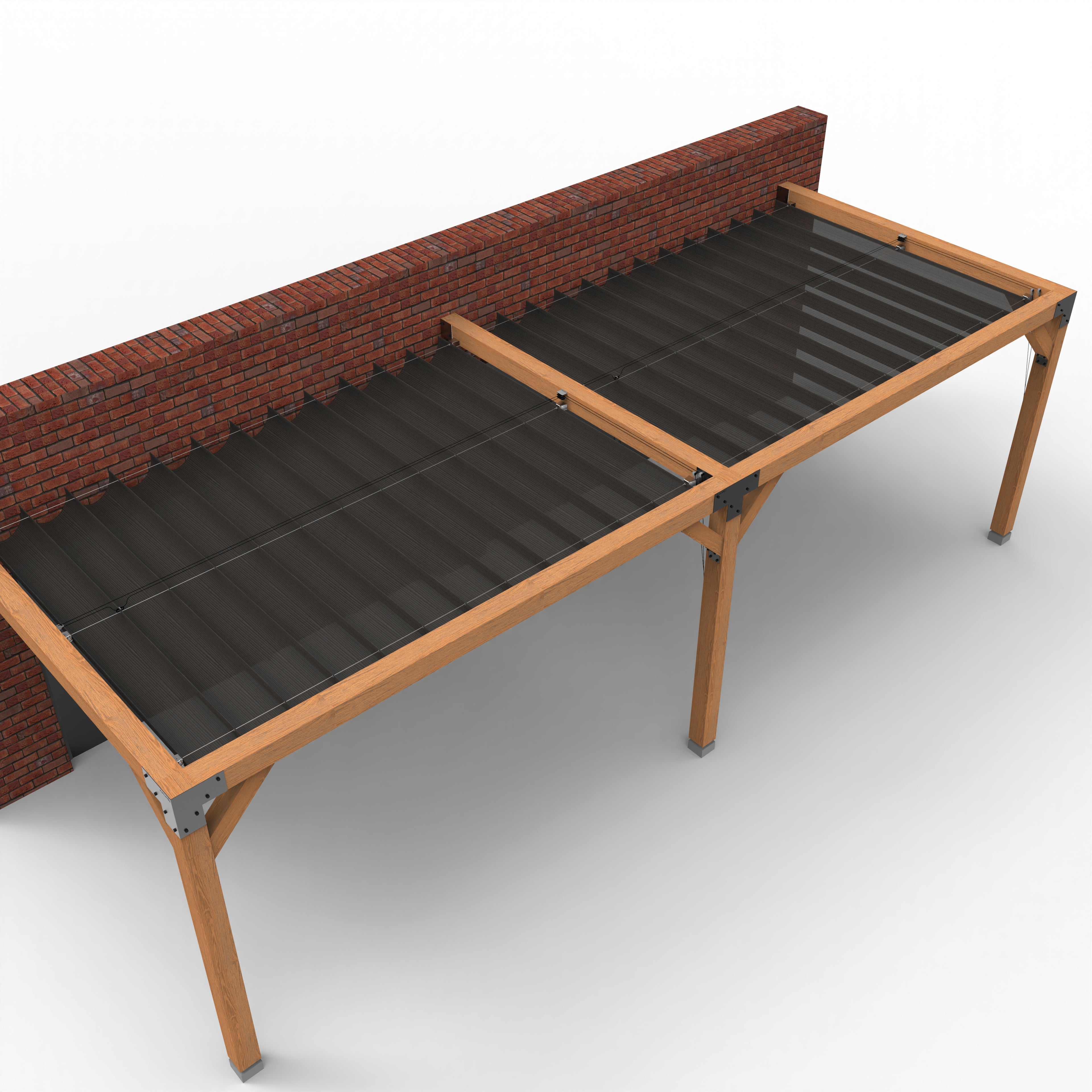 Overkapping pergola tegen gevel twee schaduwdoek - Rijpex