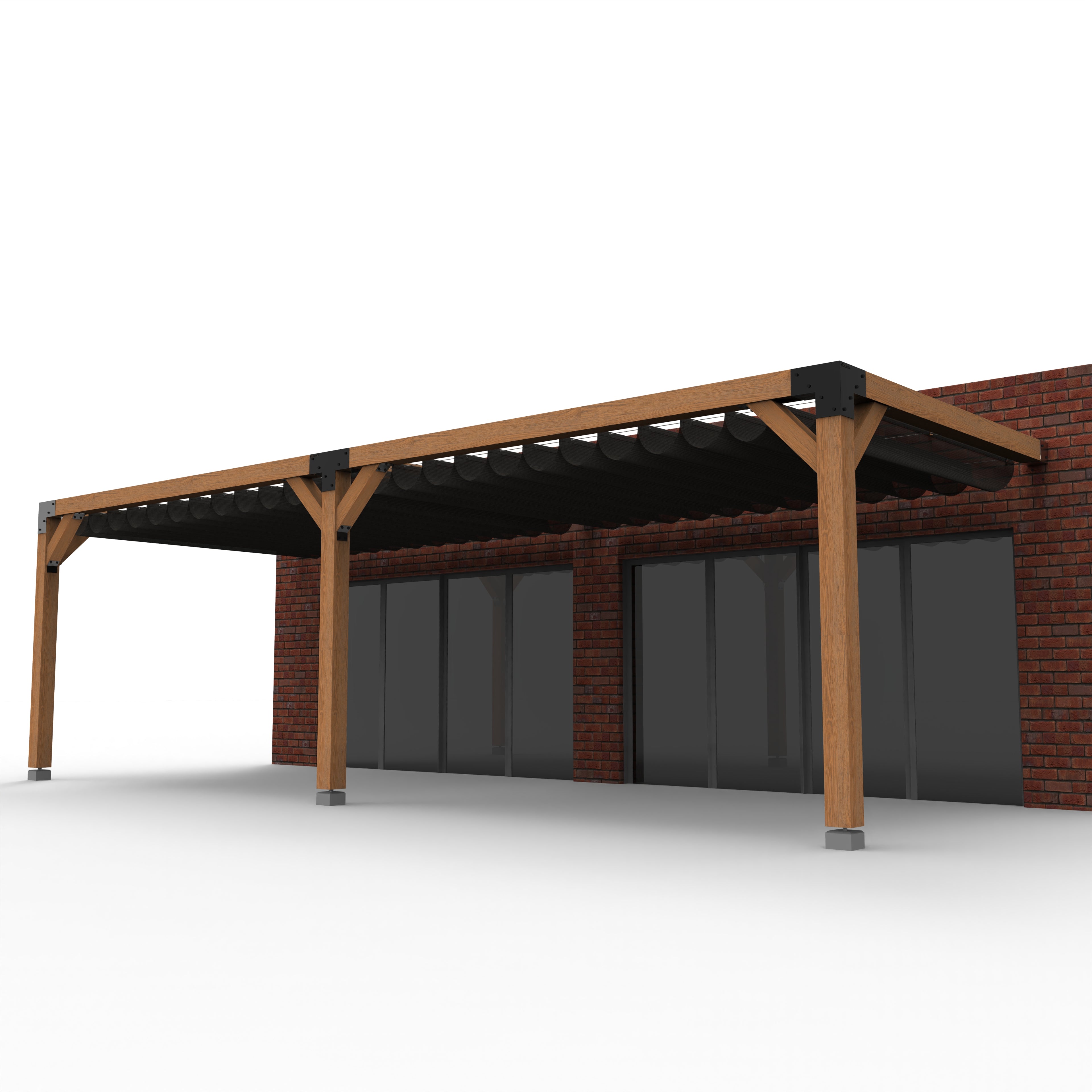 Overkapping pergola tegen gevel twee schaduwdoek - Rijpex