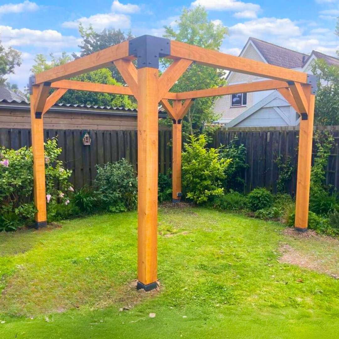 Pergola hout pakket met Harmonicadoek zonwering - Rijpex